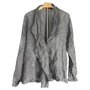 Flax | Gray Textured Linen Waterfall Wrap Top Lagenlook Artsy Breathable Waffle
